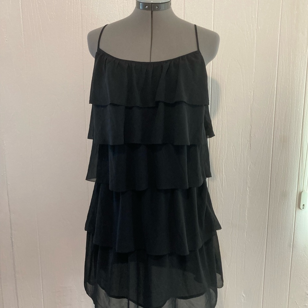 Ann Taylor loft black sheer stripes five layers mini party dress size 6